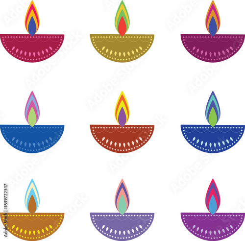 Decorative diwali diyas festive elements