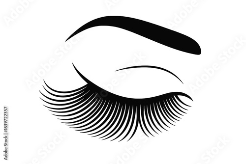 Elegant black eyelash and eyebrow graphic design for beauty themes eyelash extensions close-up