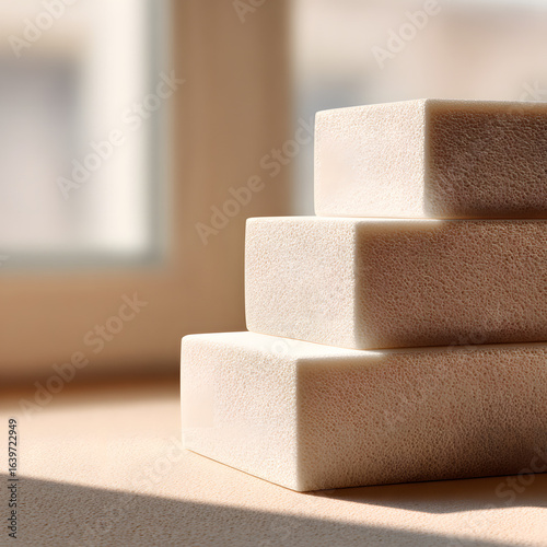 Yoga Blocks Stacked with Foam Texture Close-Up Minimalist Style