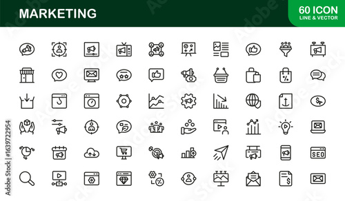 Marketing Line Icon pack Collection – Unique, creative, and premium vector icons representing campaigns, digital marketing, and business growth concepts
