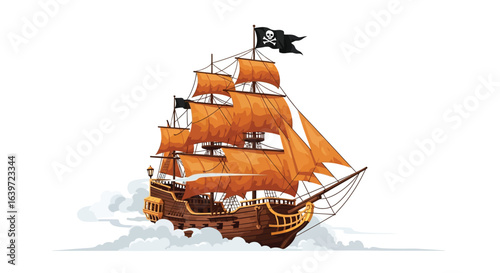 Cartoon pirate ship sailing adventure illustration for kids