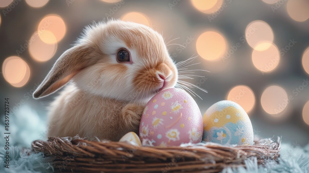 Fototapeta premium Simple and Direct: Easter Bunny's Egg Basket: A Joyful Spring 2026 Scene