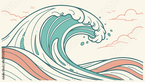 Ocean wave illustration vector art design for surfing and summer themed graphics and backgrounds