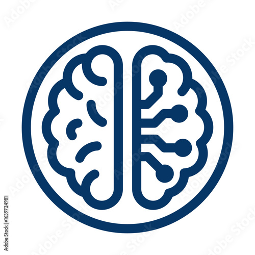 A blue and white brain with a line dividing it into two halves. The image is meant to represent the idea of the brain being divided into two halves.