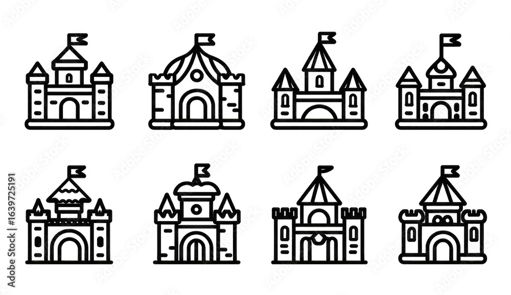 Fototapeta premium Simple, outlined building silhouettes. Dark background