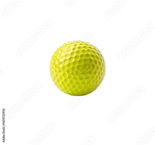 Close-Up Studio Shot of Bright Neon Yellow Golf Ball with Dimpled Texture on Pure White Background