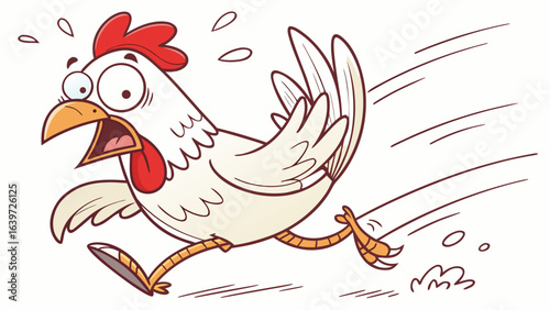 Cartoon running chicken vector illustration for farm animals and poultry design projects and agriculture themes