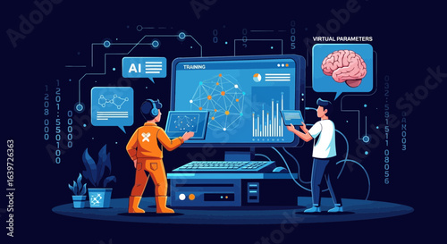 Artistic representation of artificial intelligence with human interaction analysis