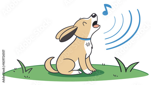 Cute cartoon puppy dog howling singing music note vector illustration for kids children 100 character