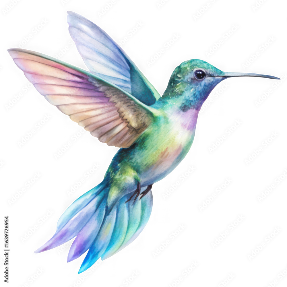 Obraz premium Iridescent hummingbird in flight isolated on transparent background