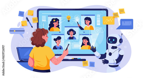 Collaborative online learning platform with virtual teams and robot assistant