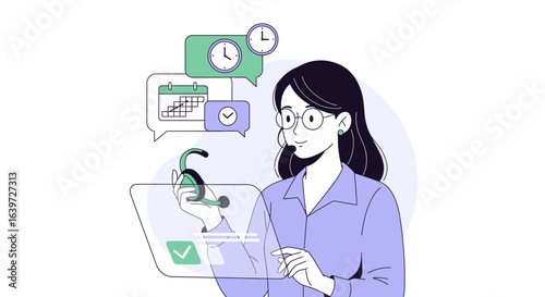 Customer service representative managing schedule and appointments remotely