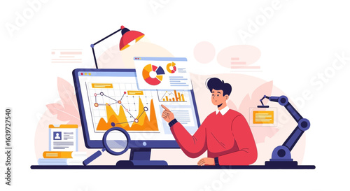 Data analysis and robotic technology illustration for business advancement