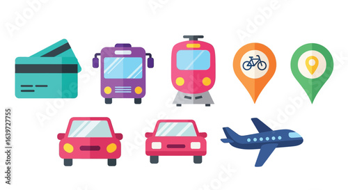 Transportation options travel methods and payment vector icons