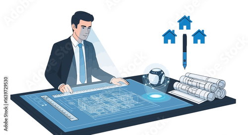 Innovations in architectural design with digital blueprints and visualization