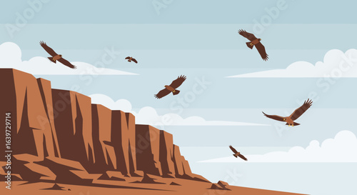 Majestic eagles soar over rugged cliffs, embracing natural freedom and wilderness
