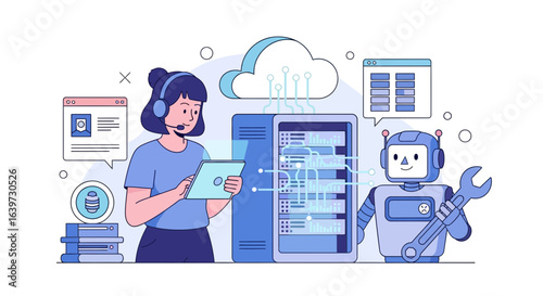Modern technology service support with humanoid robotics assistance and analytics