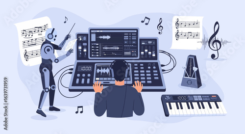 Technological composition collaboration: Human composer and robotic conductor synchronize musical art