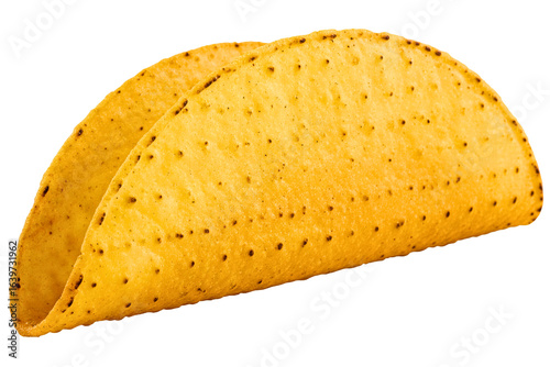 Crunchy yellow corn hard taco shell for traditional food isolated on a transparent background