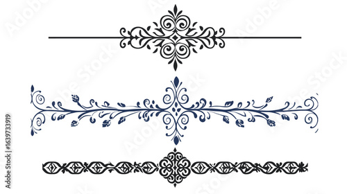 A luxurious ornamental divider line featuring intricate decorative patterns and elegant flourishes, designed to enhance visual appeal and sophistication in graphic layouts, invitations, certificates, 