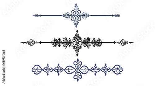 A luxurious ornamental divider line featuring intricate decorative patterns and elegant flourishes, designed to enhance visual appeal and sophistication in graphic layouts, invitations, certificates, 