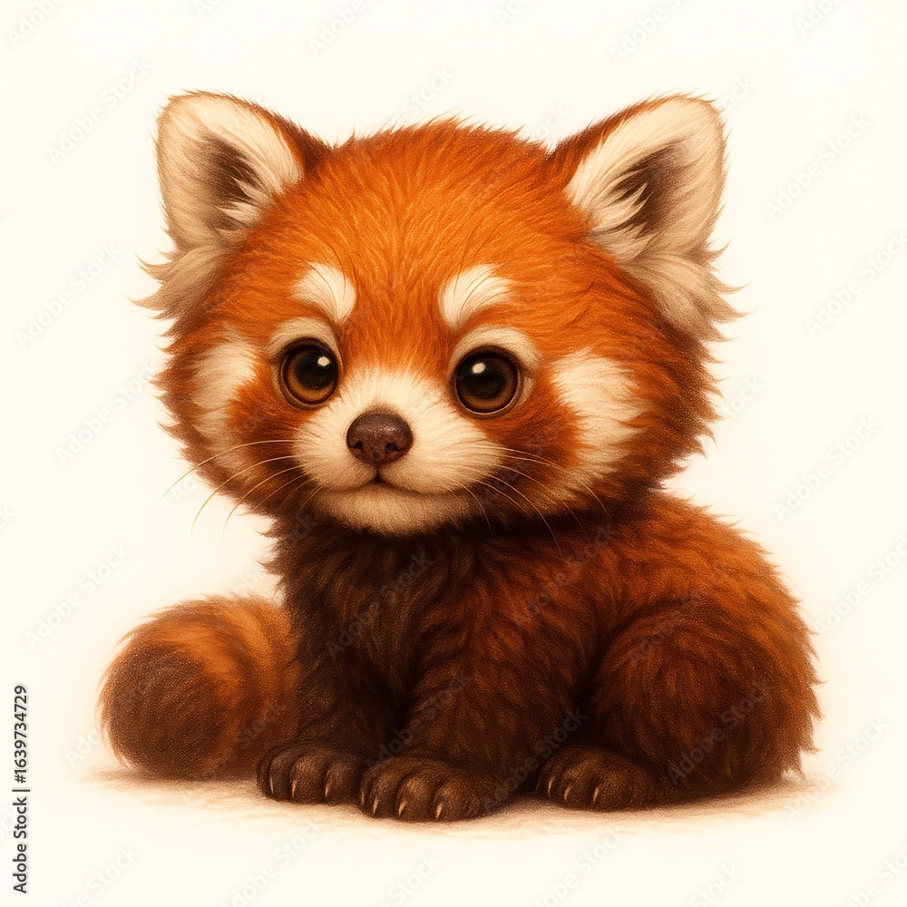 Fototapeta premium Cute cartoon red panda sitting. Adorable small animal illustration for children book or nursery decor. Funny wildlife character.