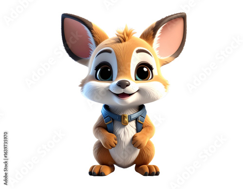 Cute Cartoon Fawn Illustration:  Charming Baby Deer Character Design, Digital Art, 3D Render, Perfect for Children's Books, Websites, and Branding