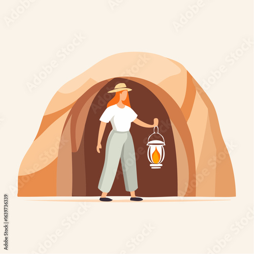 Exploring the Cave Woman with Lantern