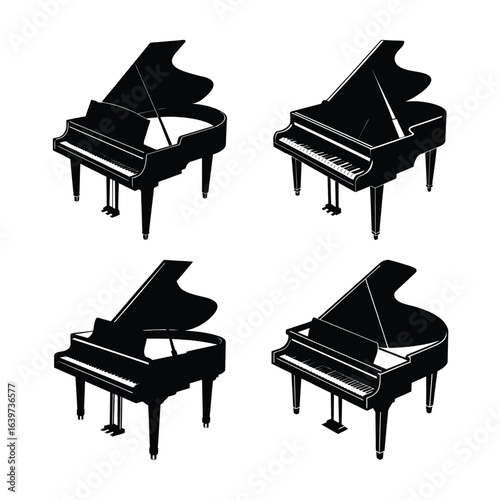 Four Grand Pianos in a Grid Pattern Black and White