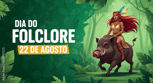 Poster com a Ilustração vetorial de Caipora - Folclore Brasileiro