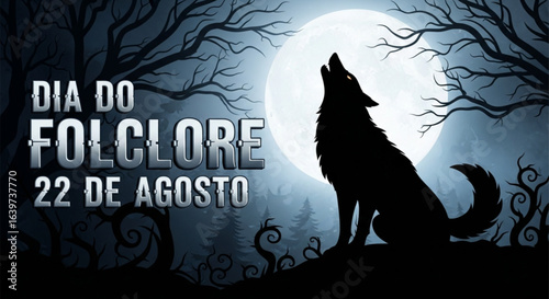Poster com ilustração vetorial de Lobisomem - Folclore Brasileiro