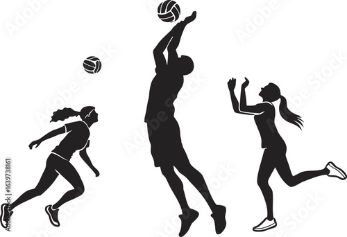 Sports illustrations of running and jumping athletes, male and female, as well as a girl playing with a ball and a couple dancing, show the evolution of the human body in motion