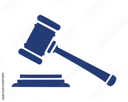 Blue gavel and sounding block logo, an illustration representing justice, law, court, auction, authority, decision, and legal services or judgement