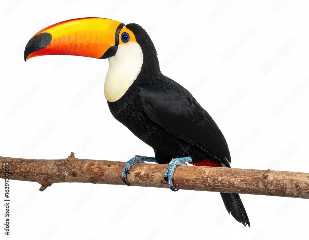 Naklejka premium Toco Toucan: Vibrant Tropical Bird on Branch