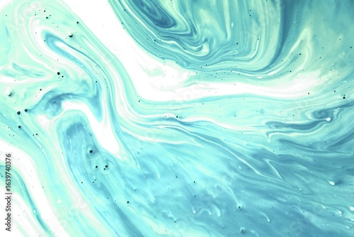 abstract background of acrylic paint in turquoise and white colors