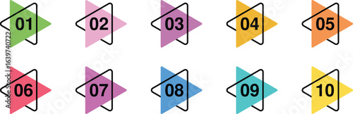 Vector set of numbered bullet points from 1 to 10, perfect for lists, infographics, presentations, and educational materials.