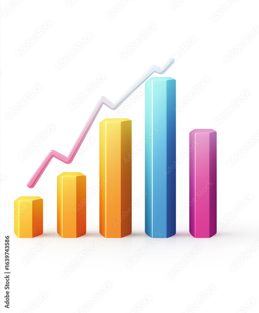 Bar chart with 3D style, financial growth concept, isolated on white background Bar chart with 3D style, financial growth concept, isolated on white background