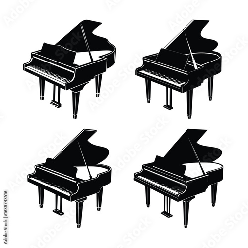 Four Grand Pianos in Black and White Graphic Illustration