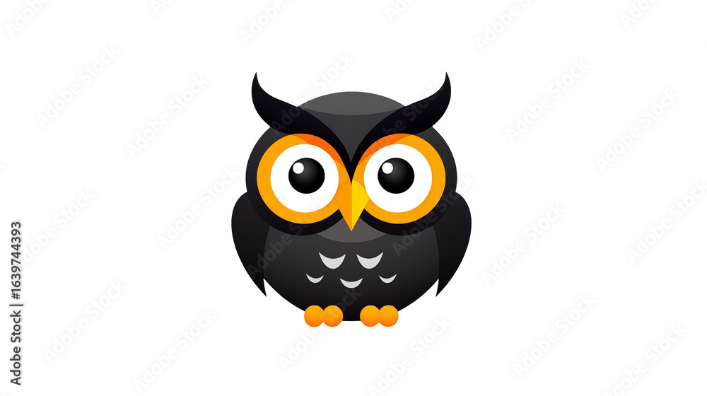 Naklejka premium Vibrant cartoon owl with striking orange eyes and a sophisticated design, perfect for logos, branding, and educational resources