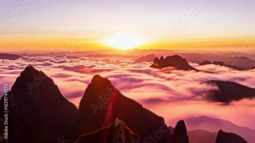 Vibrant Mountain Sunset Above Clouds Timelapse