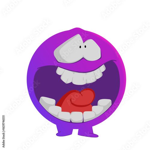 Cute Purple Cartoon Character with Big Laughing Expression