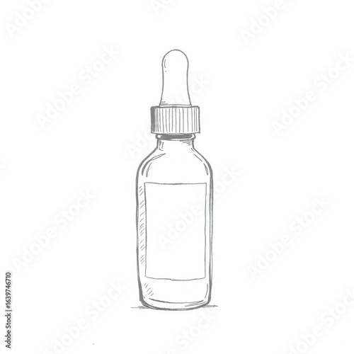 Dropper Bottle Sketch with Skincare Product.