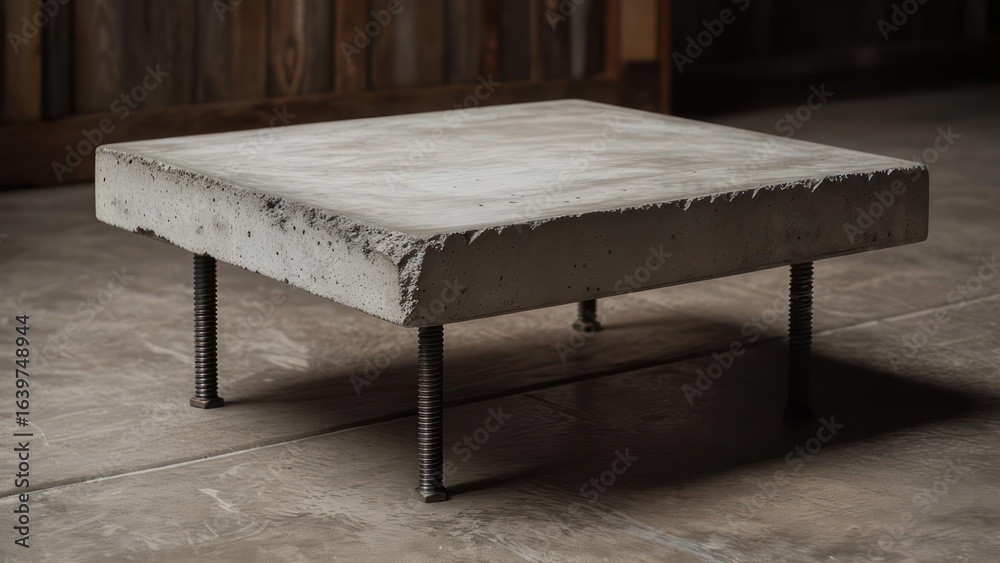 Fototapeta premium Minimalist Concrete Table with Industrial Threaded Legs on Textured Floor
