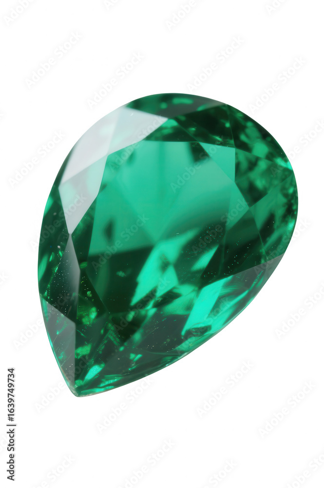 Fototapeta premium Gorgeous Emerald Gemstone with Pear Cut on White Background