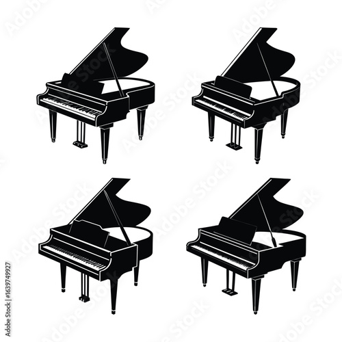 Four Grand Pianos in a Grid Pattern Black and White Illustration