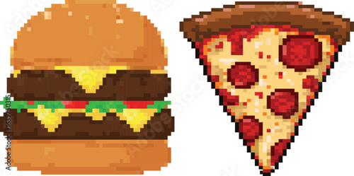 Cheeseburger And Pizza Slice Pixel Art
