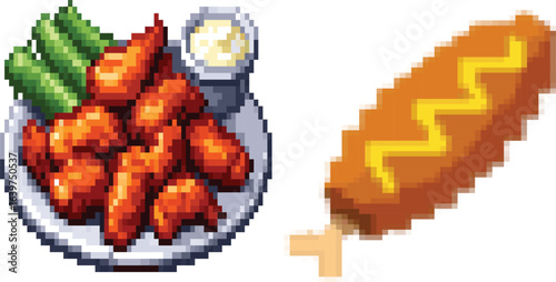 Buffalo Wings And Corndog Pixel Art