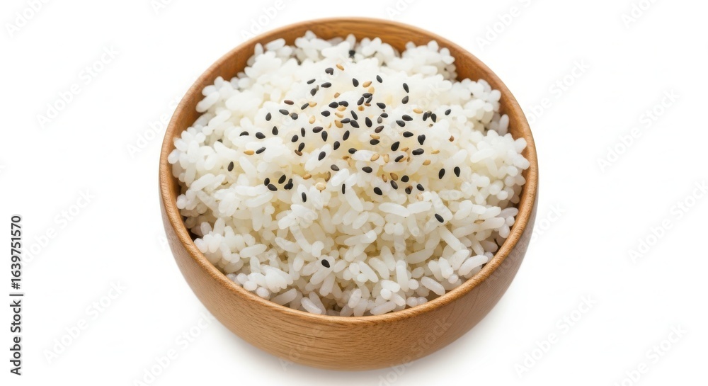 Bowl of white rice with black sesame seeds isolated on white background Bowl of white rice with black sesame seeds isolated on white background