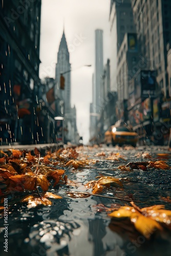 Rainy Autumn Day In New York City Street
