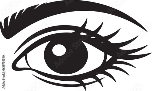 Elegant eye with long lashes and arched brow iris pupil